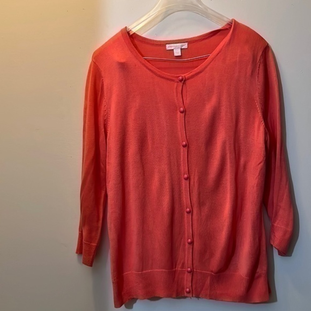 New York and Company, salmon colored button up sweater, size large